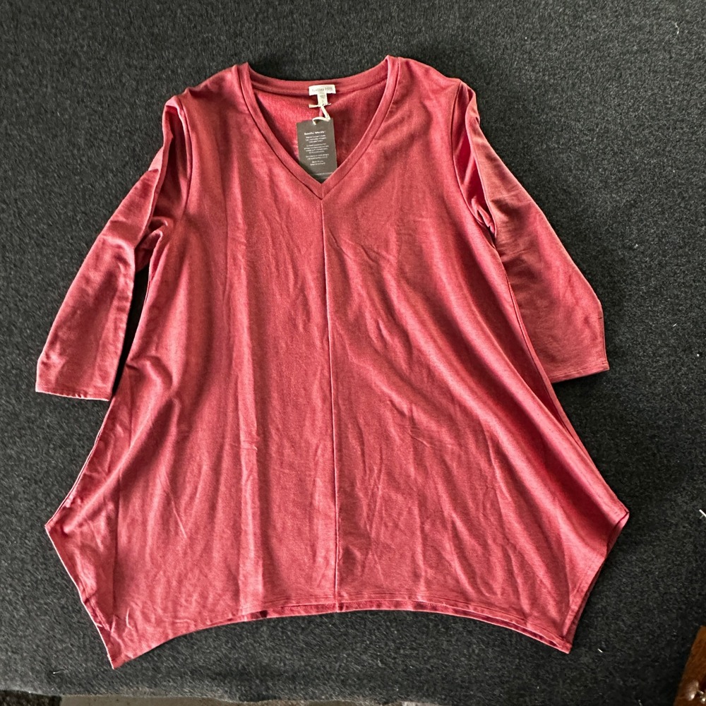 Garnet Hill Tencel Lyocell V-Neck Sharkbite Hem Tunic Top Pink XL NWT